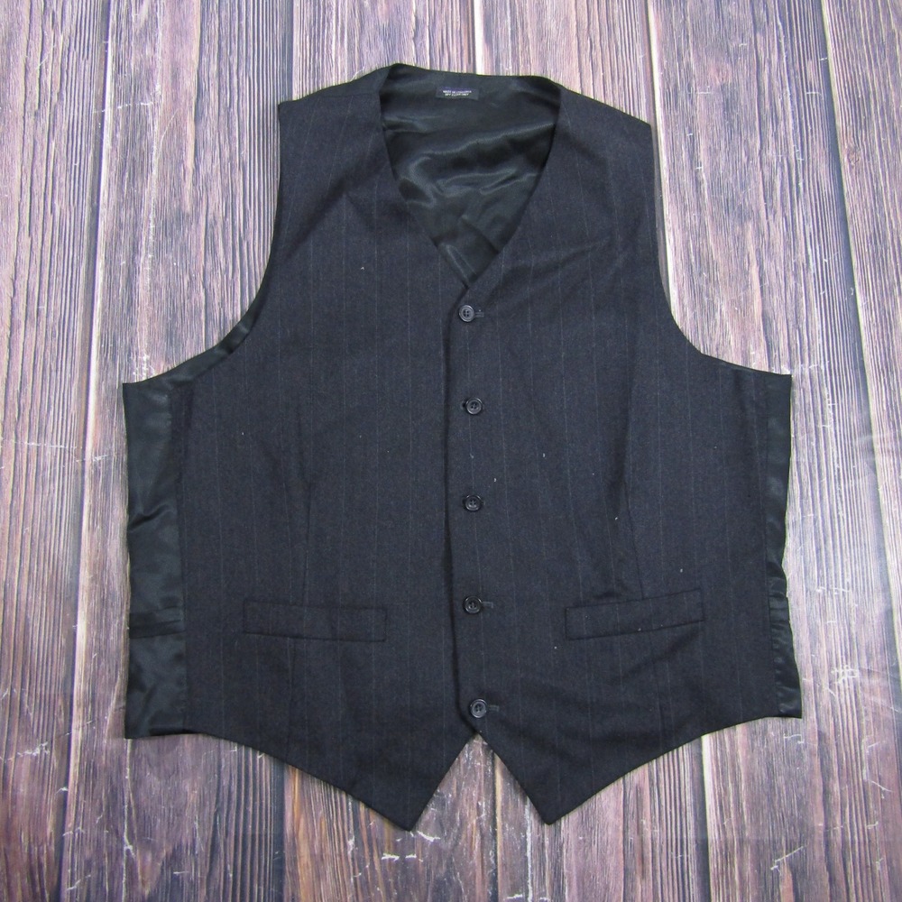 Unbranded Wool Suit Vest Mens 42R Charcoal Gray Pinstripe Formal Waistcoat